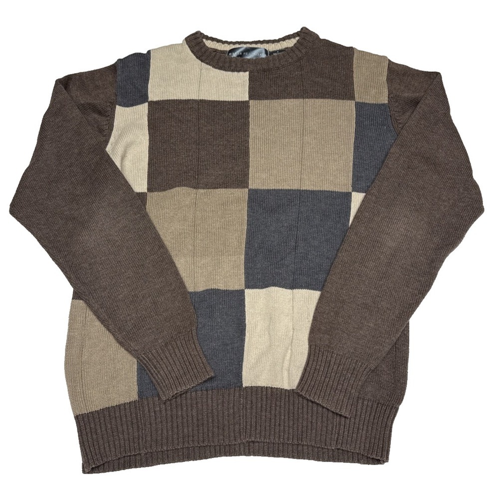Vintage 90s Y2K OSCAR DE LA RENTA Sweater Mens S Chocolate Brown Patchwork Check